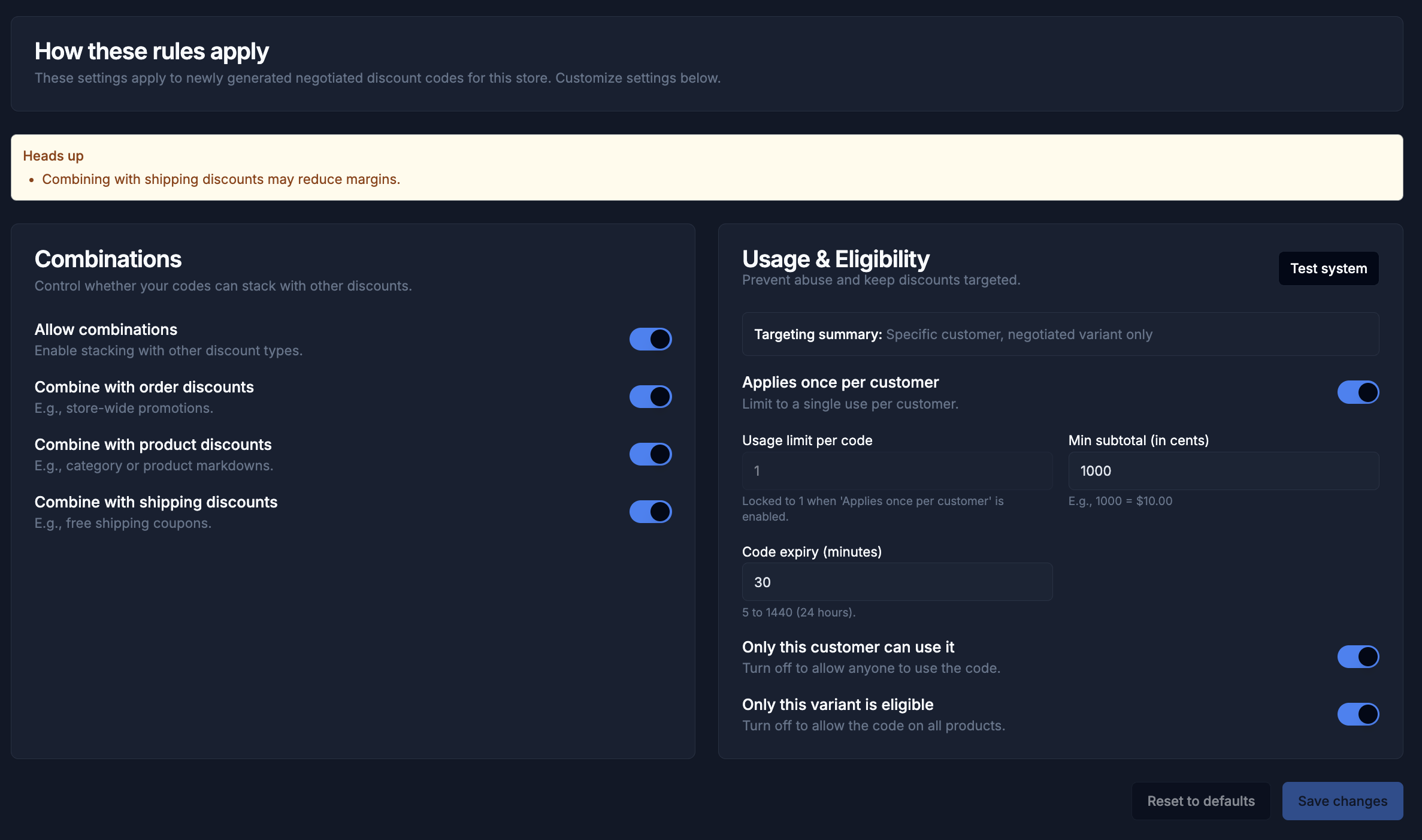 Discount rules and combinations